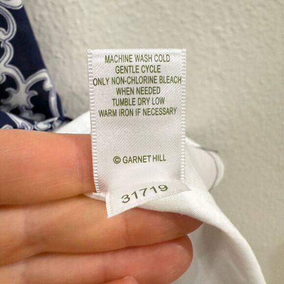 Garnet Hill Sleeveless Cotton Print Dress Navy/White Women’s Size 14 Zipper - Picture 8 of 9